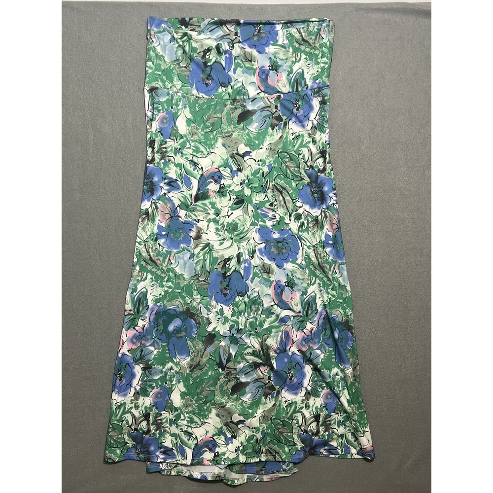 LuLaRoe Women's 2XL Maxi Tube Dress Blue Green Floral Strapless Stretch Pullover